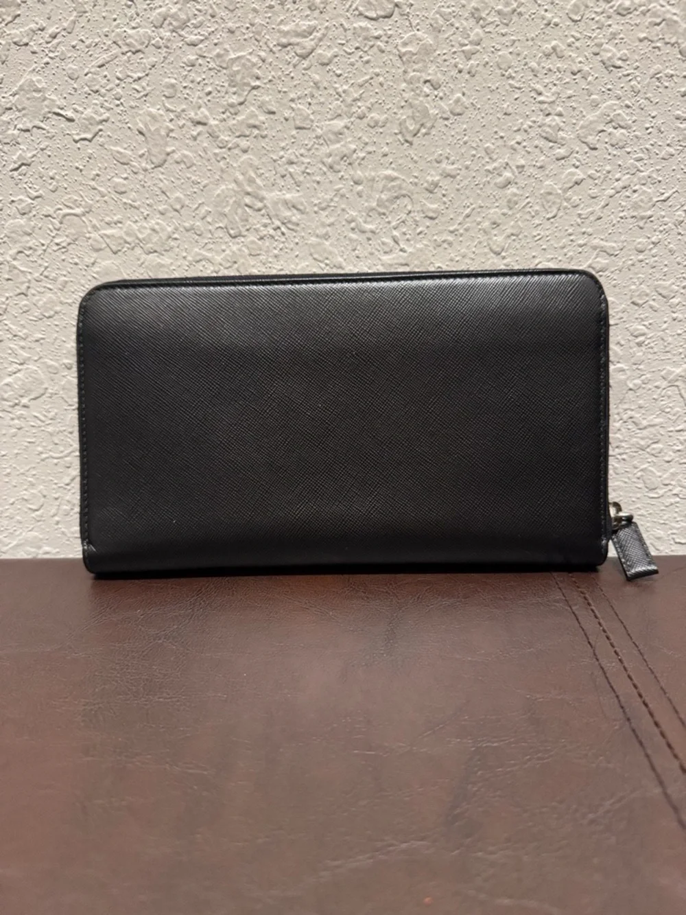 PRADA Two-Tone Zip Wallet in Burgundy and Black